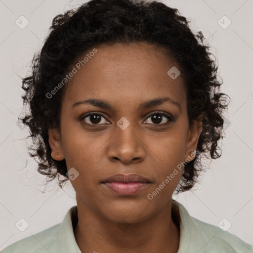 Neutral black young-adult female with short  brown hair and brown eyes