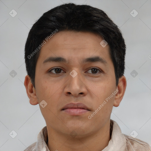 Neutral latino young-adult male with short  brown hair and brown eyes