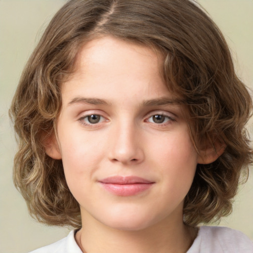 Neutral white child female with medium  brown hair and brown eyes