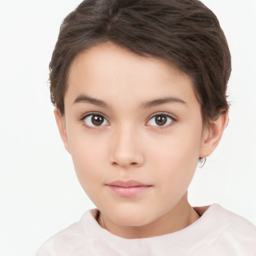 Neutral white child female with short  brown hair and brown eyes