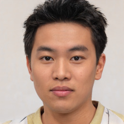 Neutral asian young-adult male with short  black hair and brown eyes