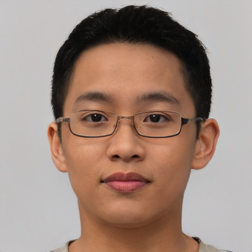 Neutral asian young-adult male with short  black hair and brown eyes