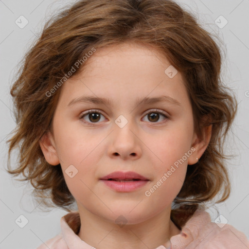 Neutral white child female with medium  brown hair and brown eyes