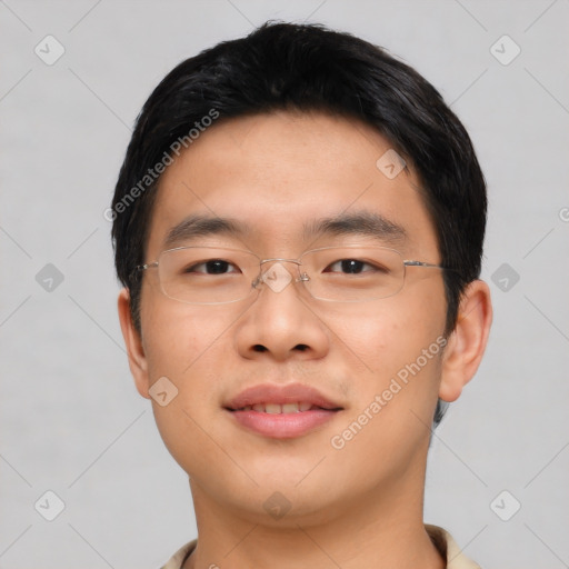 Neutral asian young-adult male with short  black hair and brown eyes