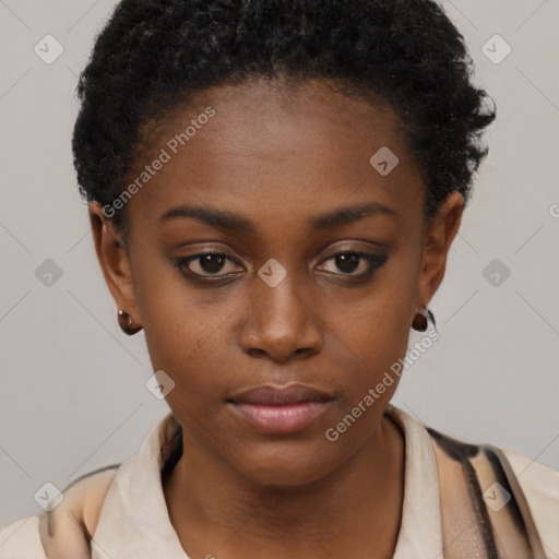 Neutral black young-adult female with short  brown hair and brown eyes