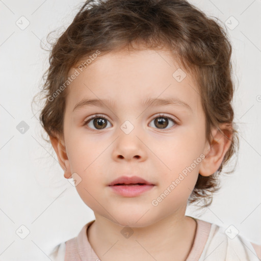 Neutral white child female with short  brown hair and brown eyes