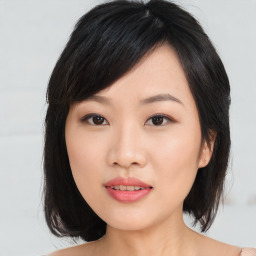 Neutral asian young-adult female with medium  black hair and brown eyes