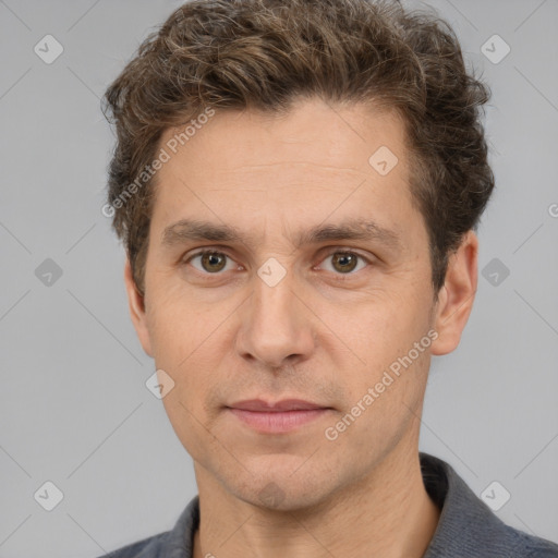 Neutral white adult male with short  brown hair and brown eyes