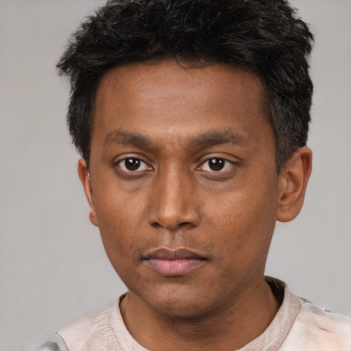 Neutral asian young-adult male with short  brown hair and brown eyes