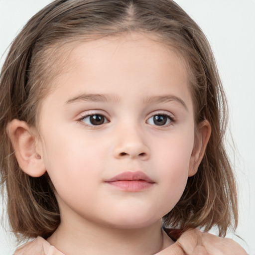 Neutral white child female with medium  brown hair and grey eyes