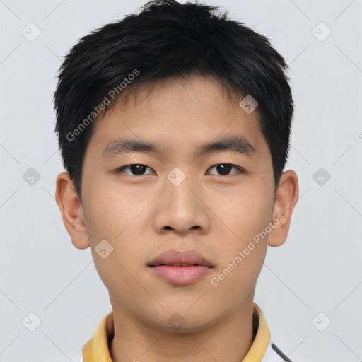 Neutral asian young-adult male with short  brown hair and brown eyes