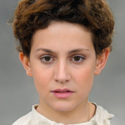 Neutral white young-adult female with short  brown hair and brown eyes