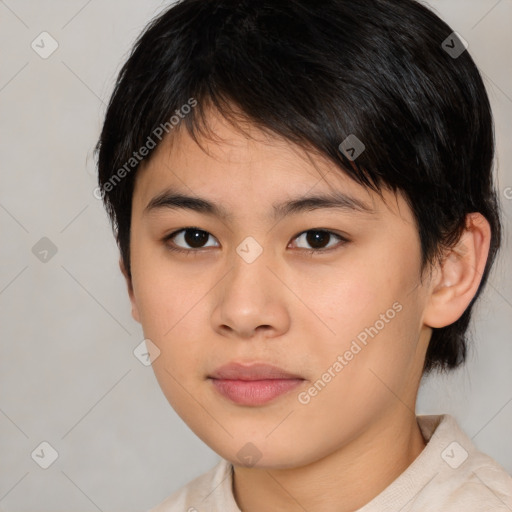 Neutral asian young-adult female with medium  brown hair and brown eyes