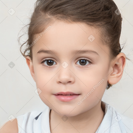 Neutral white child female with short  brown hair and brown eyes