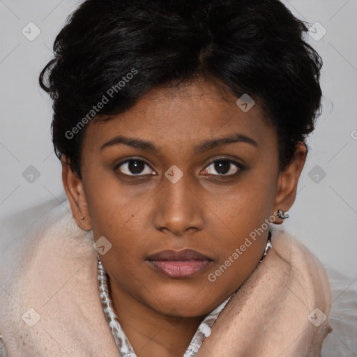 Neutral black young-adult female with short  brown hair and brown eyes