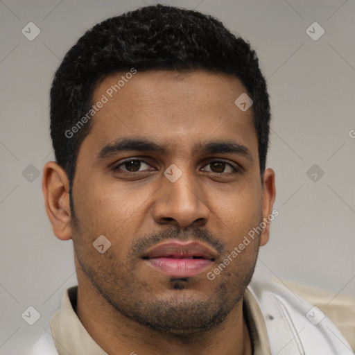 Neutral black young-adult male with short  brown hair and brown eyes