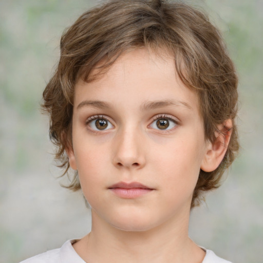 Neutral white child female with medium  brown hair and brown eyes