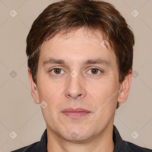 Neutral white adult male with short  brown hair and brown eyes