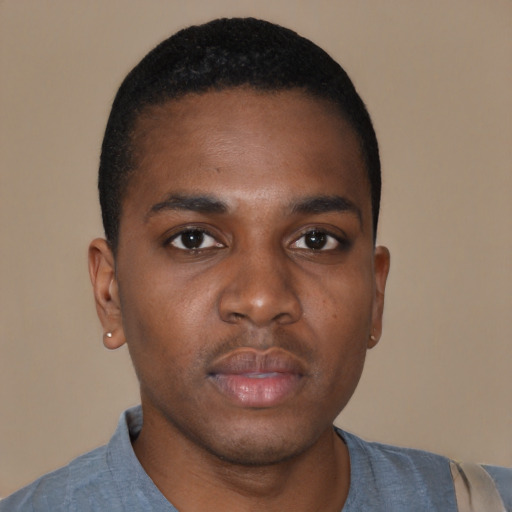 Neutral black young-adult male with short  brown hair and brown eyes