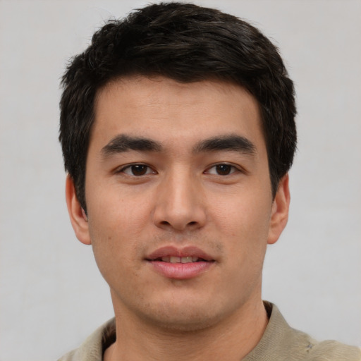 Neutral white young-adult male with short  black hair and brown eyes