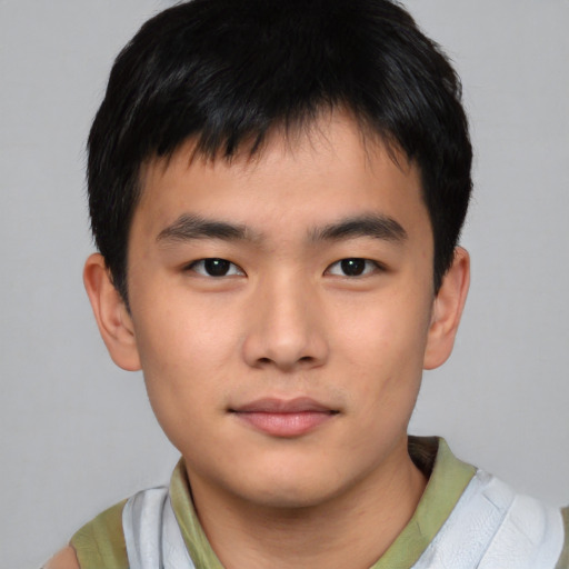 Neutral asian young-adult male with short  brown hair and brown eyes