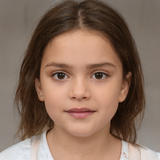 Neutral white child female with medium  brown hair and brown eyes