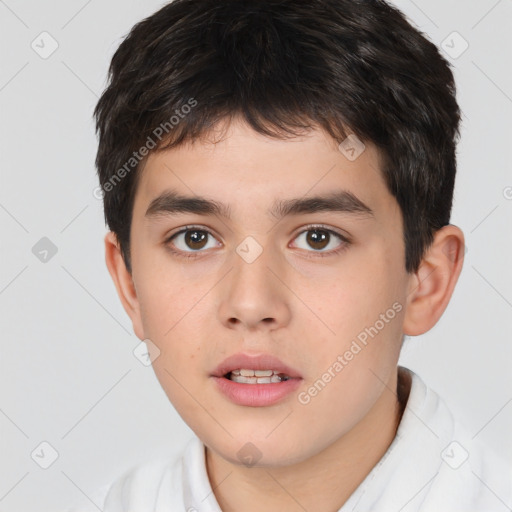 Neutral white child male with short  brown hair and brown eyes