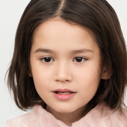 Neutral white child female with medium  brown hair and brown eyes