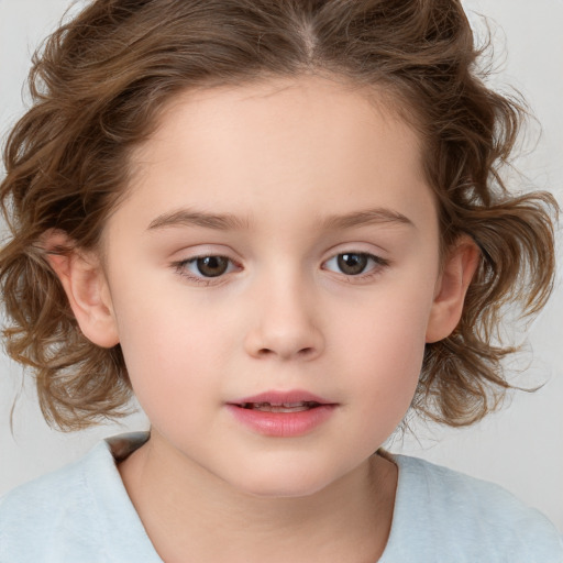 Neutral white child female with medium  brown hair and brown eyes