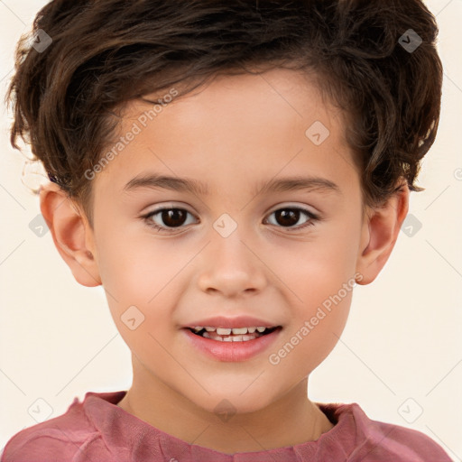 Joyful white child male with short  brown hair and brown eyes