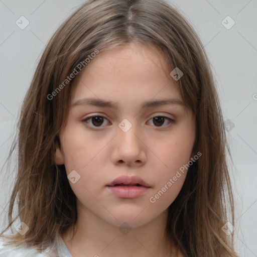 Neutral white child female with medium  brown hair and brown eyes