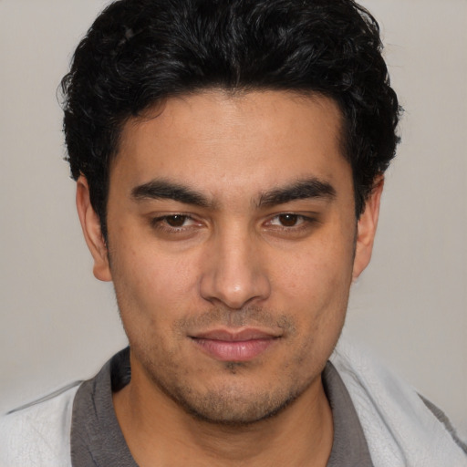 Neutral white young-adult male with short  black hair and brown eyes