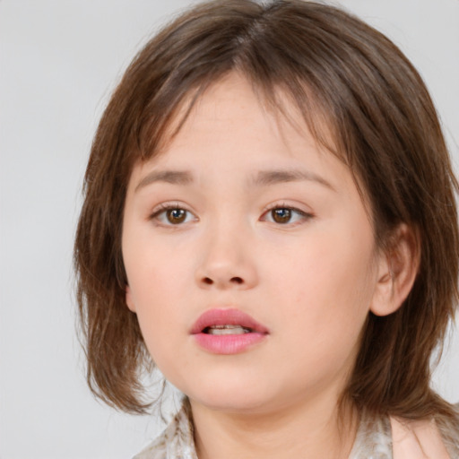 Neutral white child female with medium  brown hair and brown eyes
