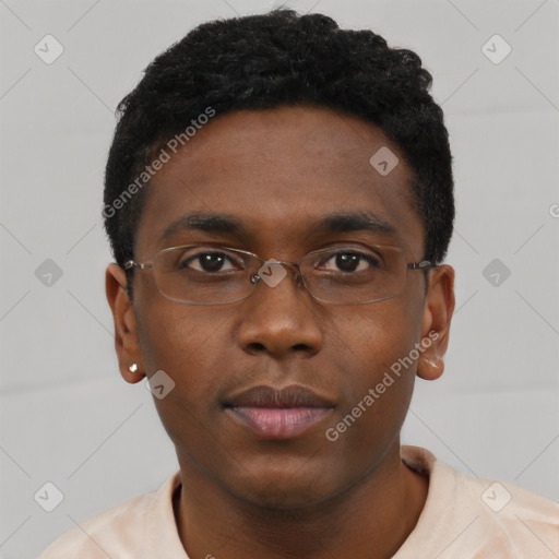 Neutral black young-adult male with short  brown hair and brown eyes