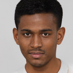 Neutral black young-adult male with short  brown hair and brown eyes