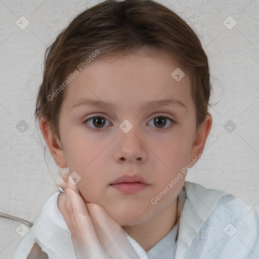 Neutral white child female with short  brown hair and brown eyes