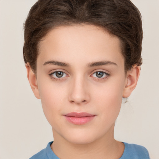 Neutral white young-adult female with short  brown hair and brown eyes