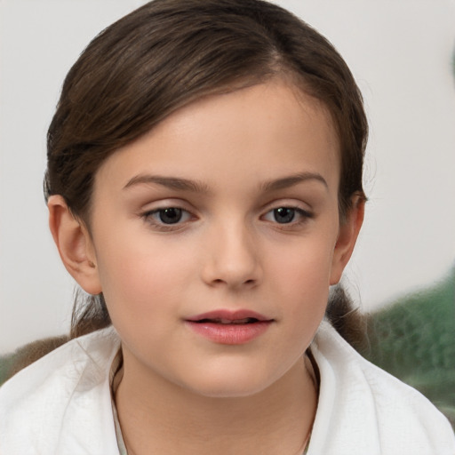 Neutral white child female with short  brown hair and brown eyes