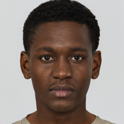 Neutral black young-adult male with short  brown hair and brown eyes