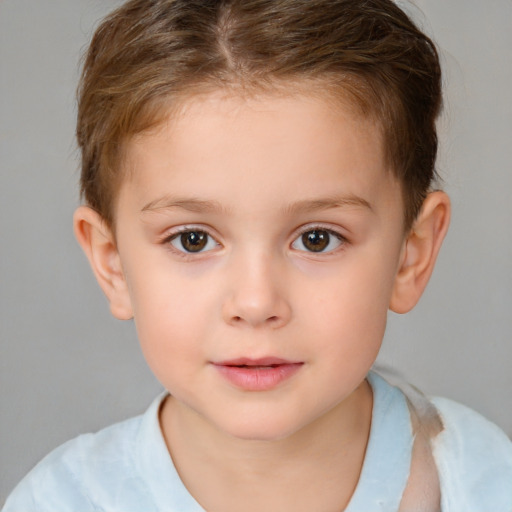 Neutral white child female with short  brown hair and brown eyes