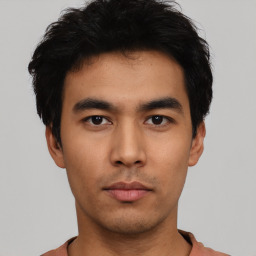 Neutral asian young-adult male with short  black hair and brown eyes