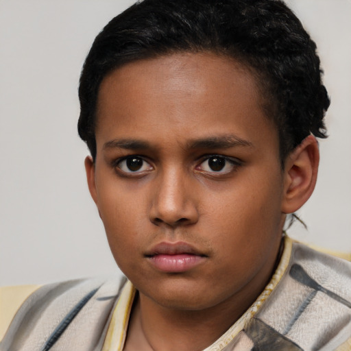 Neutral black young-adult male with short  brown hair and brown eyes