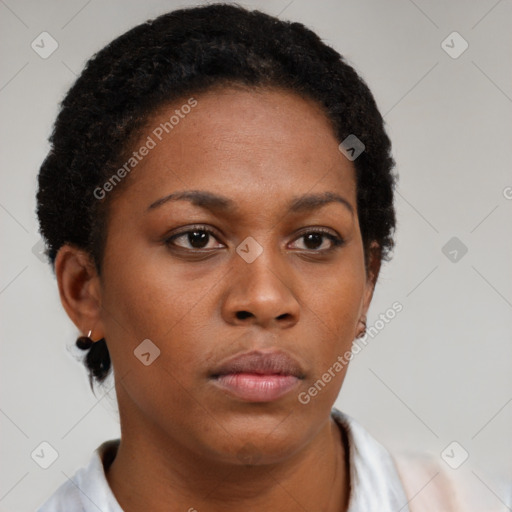 Neutral black young-adult female with short  brown hair and brown eyes