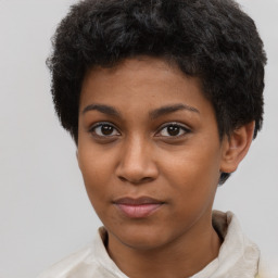 Neutral black young-adult female with short  brown hair and brown eyes