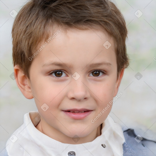 Joyful white child male with short  brown hair and brown eyes