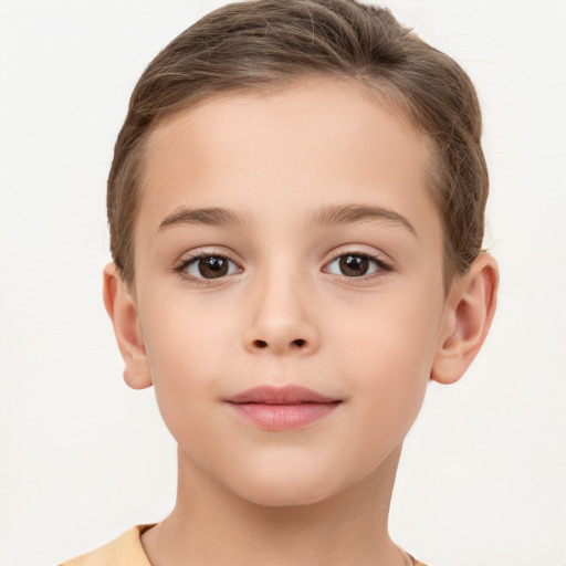 Neutral white child female with short  brown hair and brown eyes