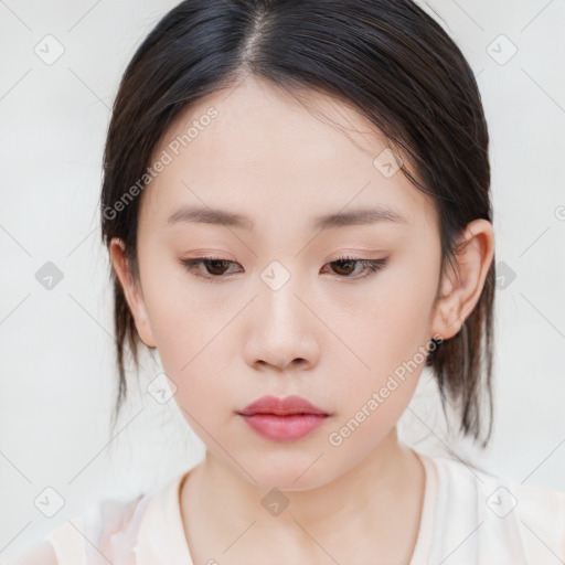 Neutral white child female with medium  brown hair and brown eyes