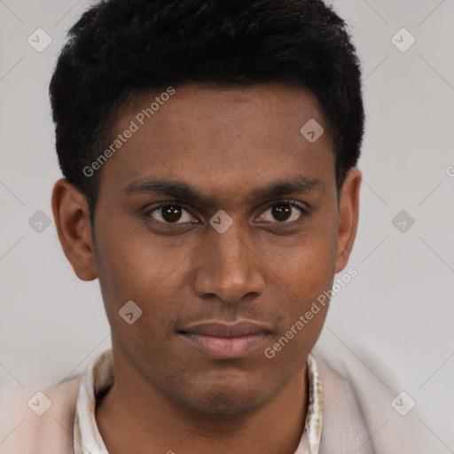 Neutral black young-adult male with short  brown hair and brown eyes