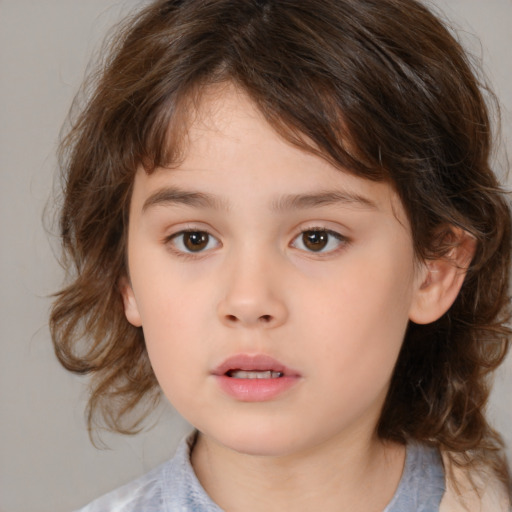 Neutral white child female with medium  brown hair and brown eyes