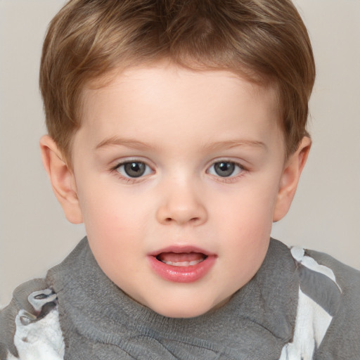 Neutral white child male with short  brown hair and grey eyes